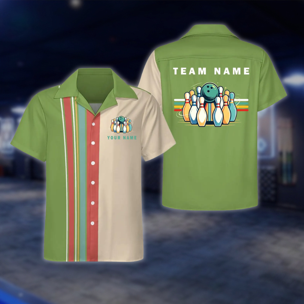 Personalized Retro Black Beige Bowling Hawaiian Shirt, Custom Retro Team Bowling Shirt BE0251