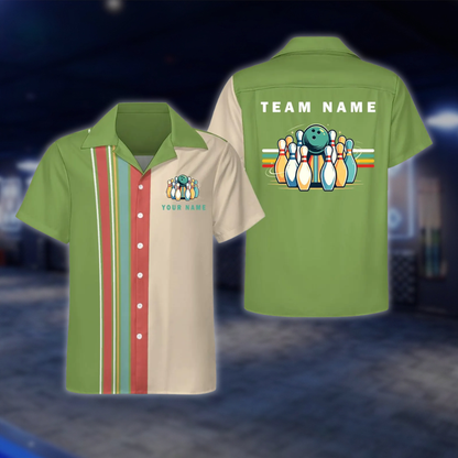 Personalized Retro Black Beige Bowling Hawaiian Shirt, Custom Retro Team Bowling Shirt BE0251