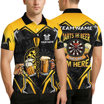 And Beer That's Why I'm Here Yellow Black Men Personalized Darts Button Polo
