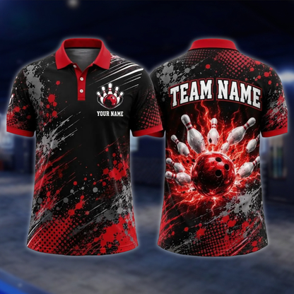 Personalized Thunder Bowling Mens Polo Shirts Black And Blue, Custom Thunder Bowling Team Shirts BE0241