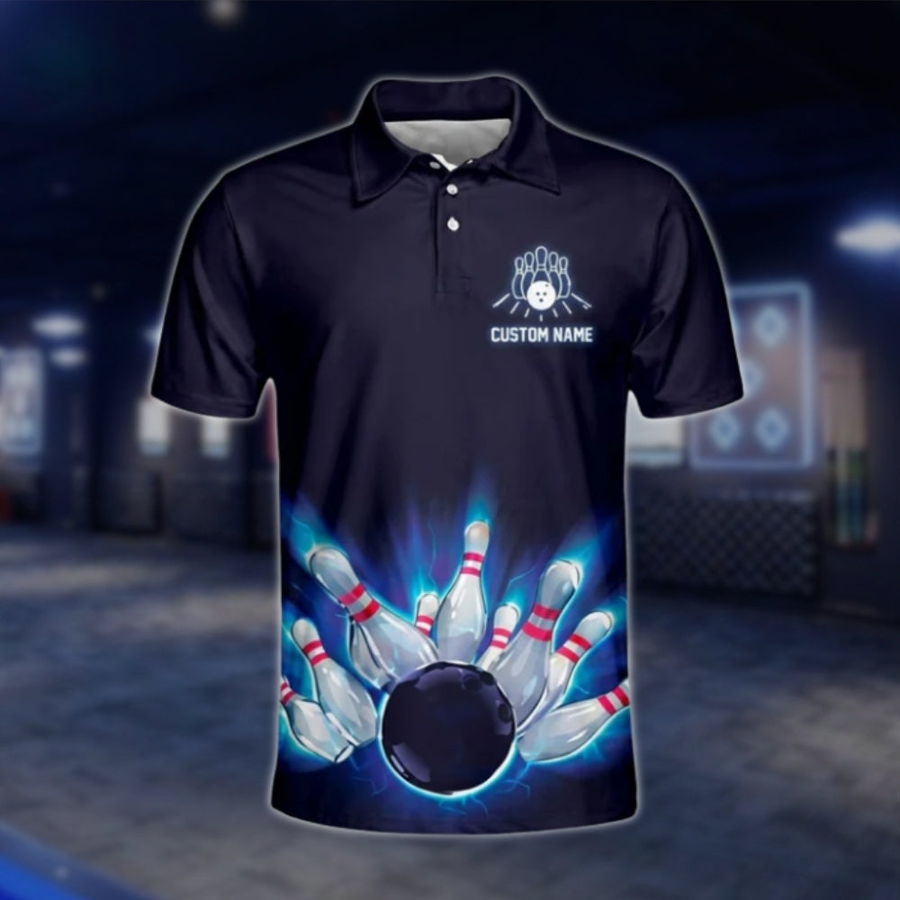 Custom My Bowling Technique Mens Navy Blue Bowling Polo Shirt, Custom Fuuny Bowling Shirts BM0026