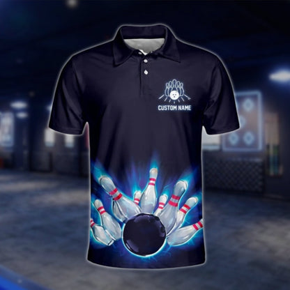 Custom My Bowling Technique Mens Navy Blue Bowling Polo Shirt, Custom Fuuny Bowling Shirts BM0026