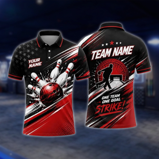 One Team One Goal Personalized Mens Bowling Polo Shirt, Custom Team Bowling Shirt BZ0920