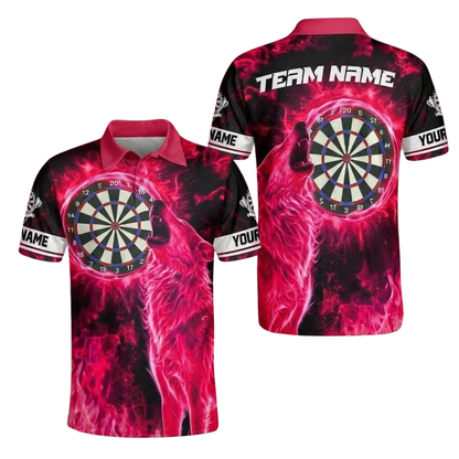Wolf Purple Flame Personalized Darts Button Polo