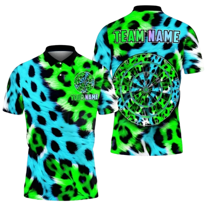 Leopard Neon Cyan Pink Men Personalized Darts Button Polo