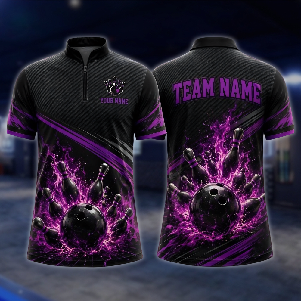 Personalized Blue Flame Lightning Bowling Jersey For Men, Custom Flame Bowling Team Shirt BE0257