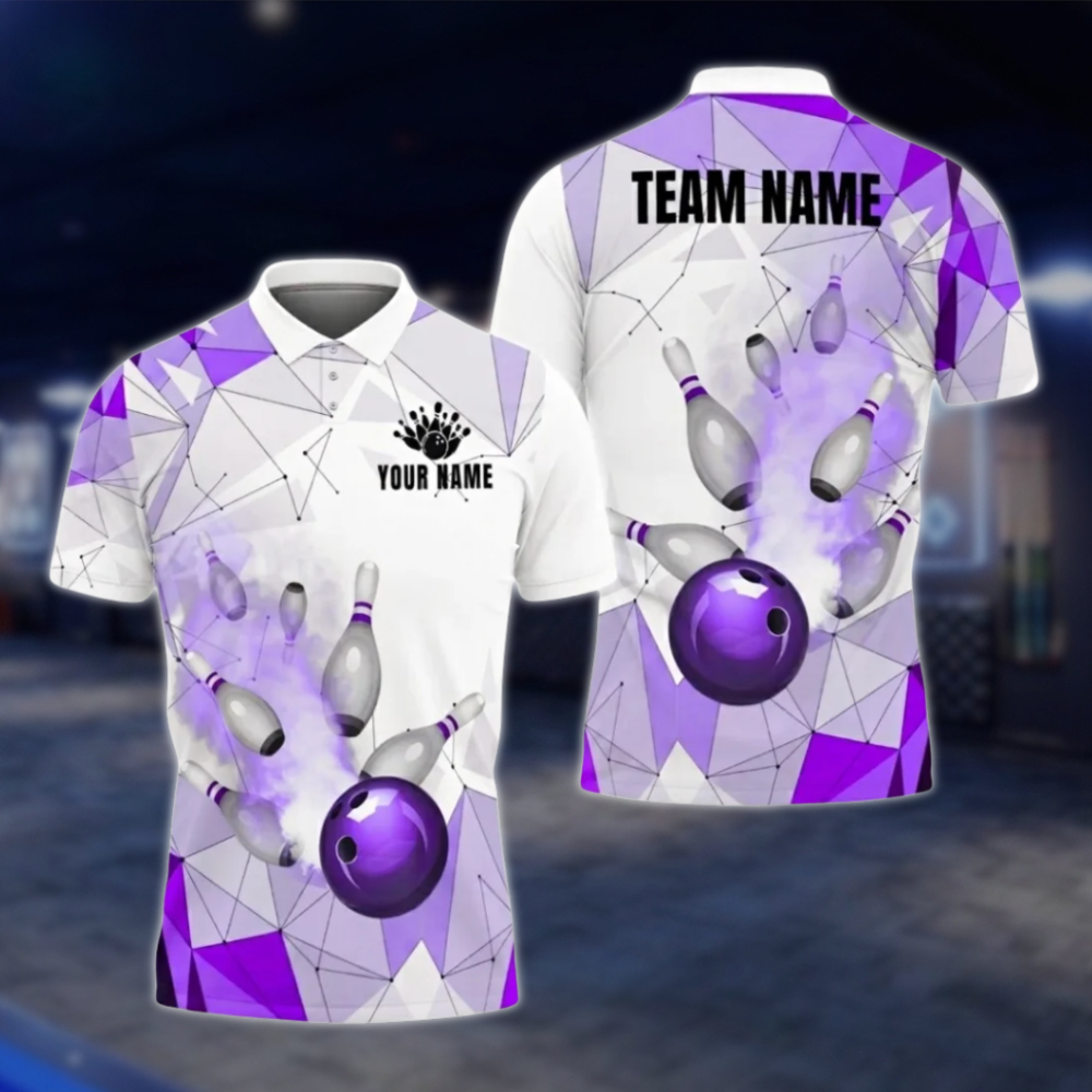 Personalized Mens Blue White Bowling Polo Shirt, Custom Team Bowling Shirt BZ0806