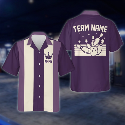 Personalized Blue Retro Bowling Hawaiian Shirt Men, Custom Retro Bowling Shirt For Team BE0219