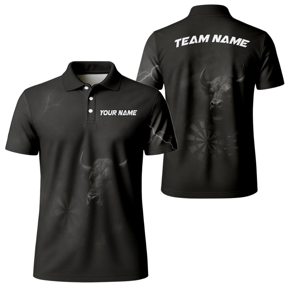 Bull Black Personalized Darts Button Polo
