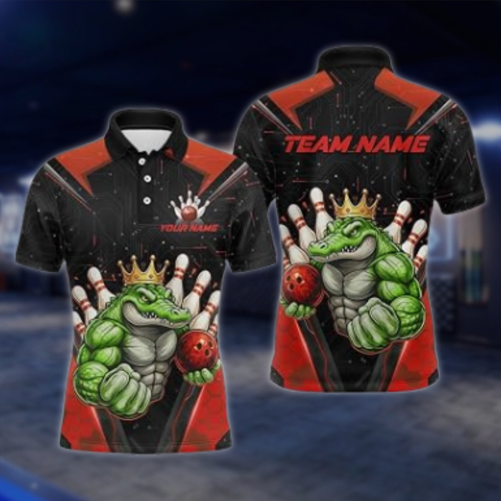 Personalized Aligator Muscle Bowling Mens Polo Shirt, Custom Alligator Bowling Shirt For Team BZ0880