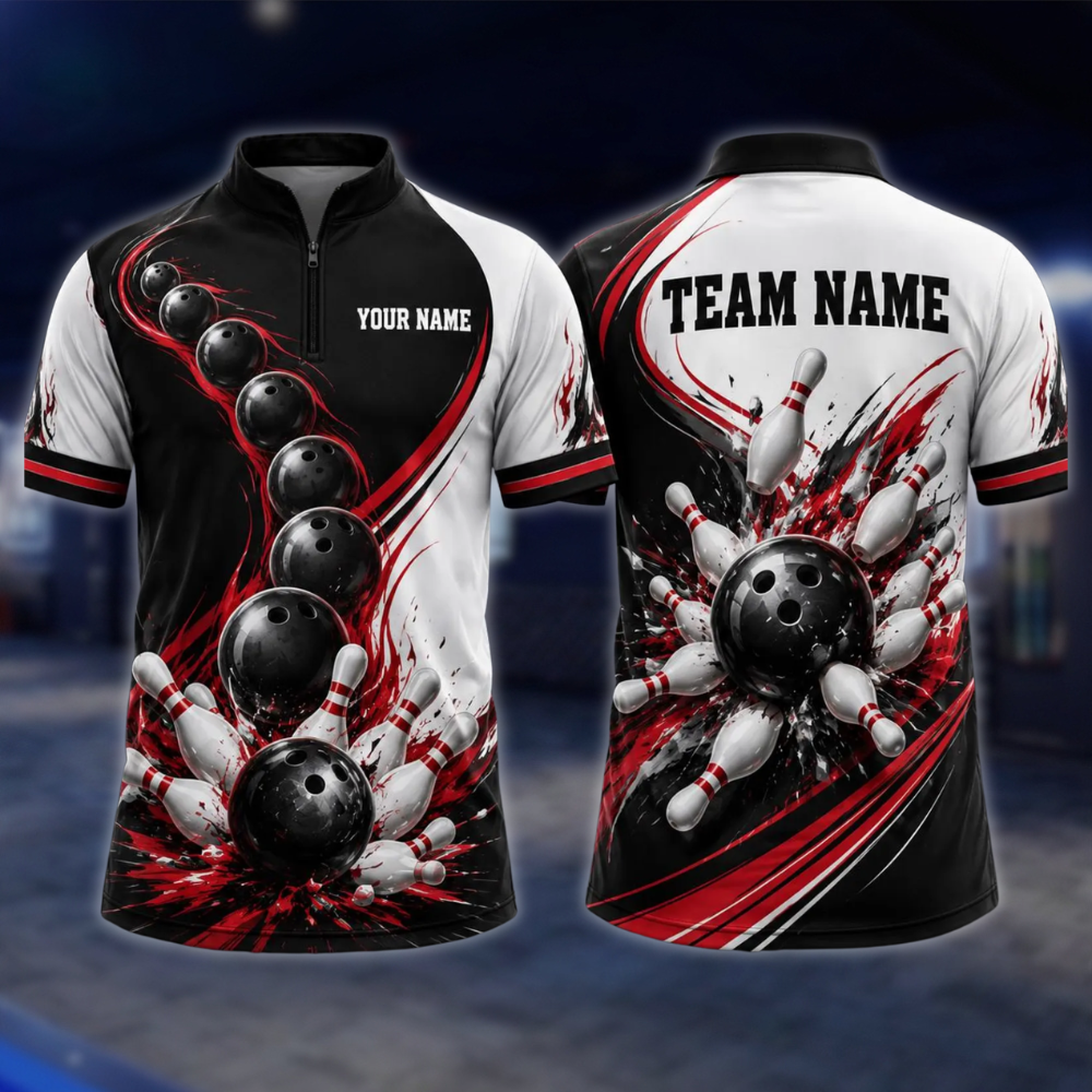Personalized Team Blue Splash Bowling Jersey, Mens Custom Bowling Shirt BE0242