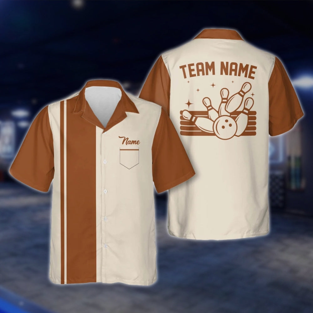 Custom Vintage Blue Beige Bowling Hawaiian Shirt For Men Women, Custom Vintage Bowling Team Shirts BE0008