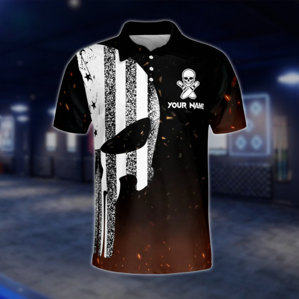 Custom Skull USA Flag Bowling Mens Polo Shirt, Custom Skull Bowling Team Shirts BZ0157