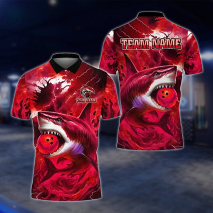 Custom Shark Blue Mens Bowling Polo Shirt, Custom Shark Team Bowling Shirts BE0111