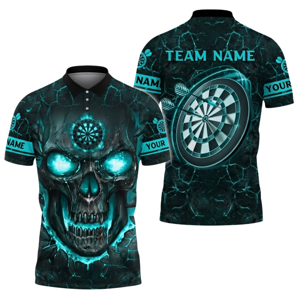 Skull Magma Mens Black Blue Personalized Darts Button Polo