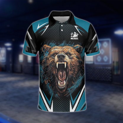 Personalized Angry Bear Bowling Polo Shirt For Men, Custom Bear Bowling Shirt Team BZ0786