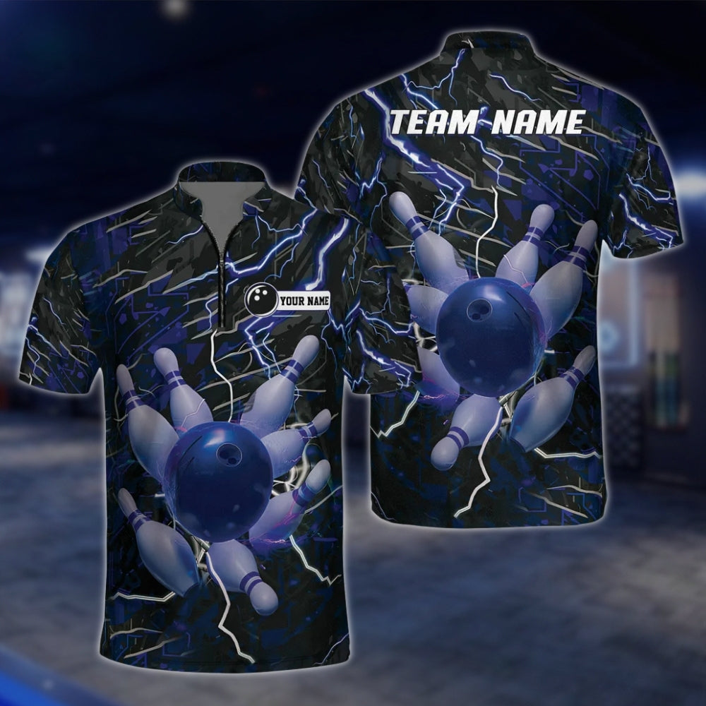 Custom Pink Thunder Lightning Mens Bowling Jersey, Custom Thunder Team Bowling Shirts BZ0165