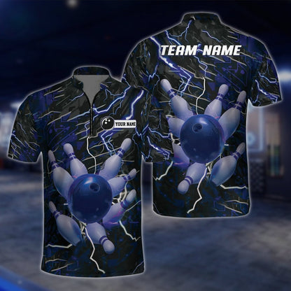 Custom Pink Thunder Lightning Mens Bowling Jersey, Custom Thunder Team Bowling Shirts BZ0165