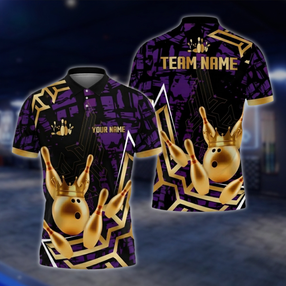 Personalized Gold Crown Ball Bowling Polo Shirt For Men, Custom Bowling Team Shirts BZ0752
