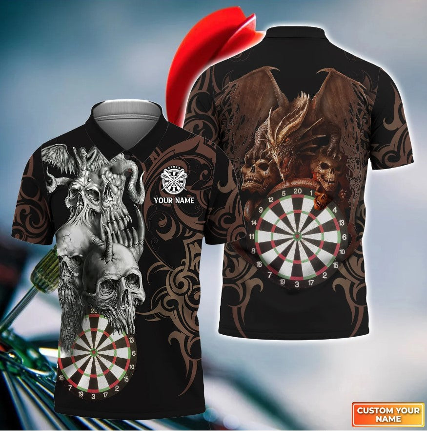 Dragon and Skull Personalized Darts Button Polo