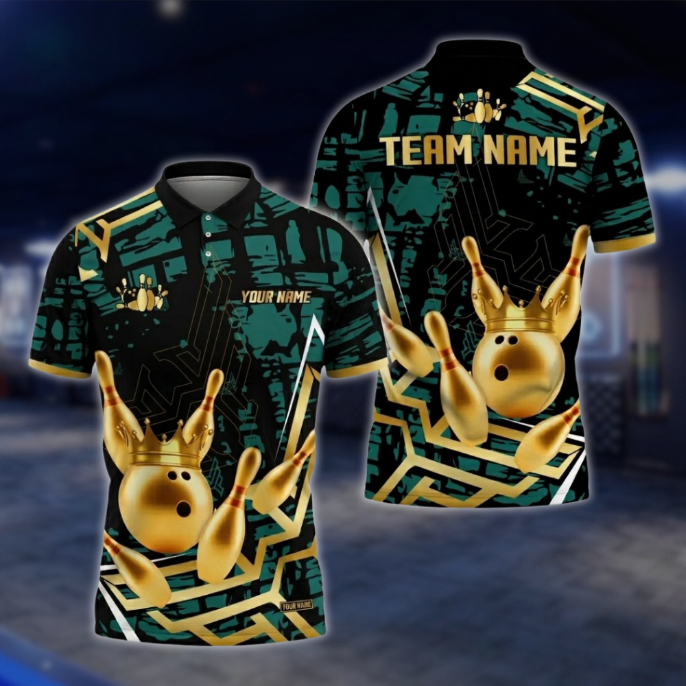 Personalized Gold Crown Ball Bowling Polo Shirt For Men, Custom Bowling Team Shirts BZ0752