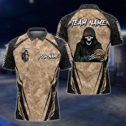 Custom Skeleton Camo Bowling Mens Polo Shirt, Custom Skull Bowling Shirts For Team BO0334