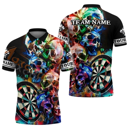 Skull Multicolor Men Personalized Darts Button Polo