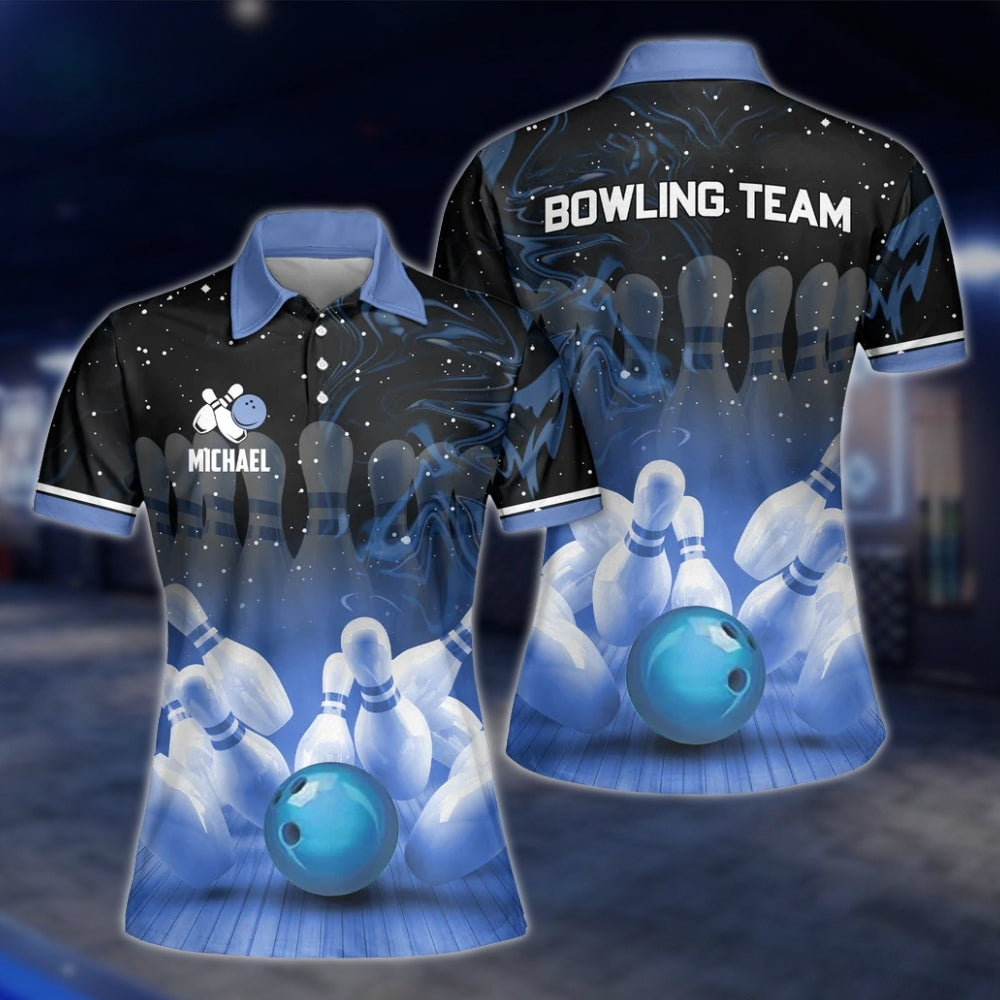 Custom Team Purple Black Bowling Womens Polo Shirt, Custom Bowling Team Shirt Ladies BZ0162