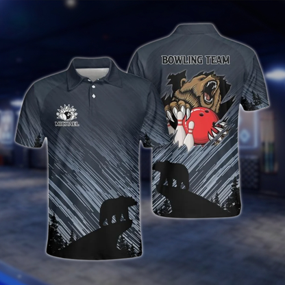 Personalized Bear Meteor Bowling Polo Shirt For Men, Custom Bear Bowling Team Shirt BZ0787