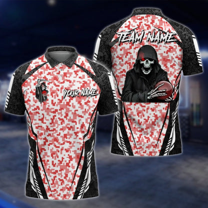 Custom Skeleton Camo Bowling Mens Polo Shirt, Custom Skull Bowling Shirts For Team BO0334