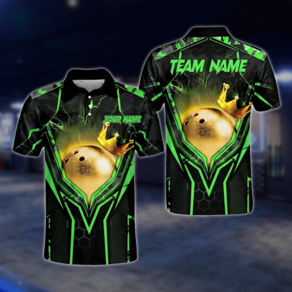 Custom Team Black Blue Bowling Ball King Polo Shirts For Men, Custom Bowling Team Shirts BA0004