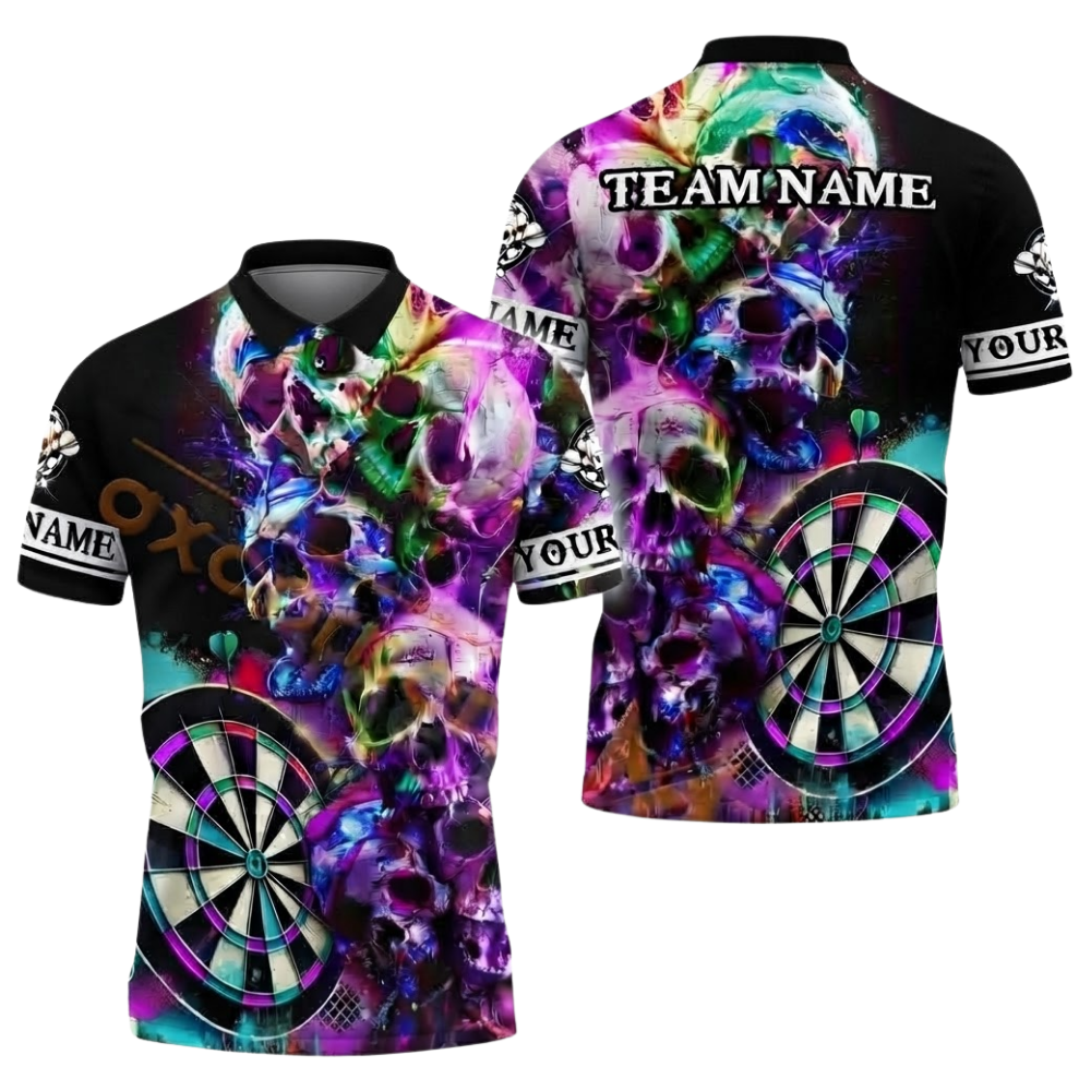 Skull Multicolor Men Personalized Darts Button Polo