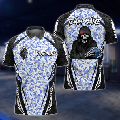 Custom Skeleton Camo Bowling Mens Polo Shirt, Custom Skull Bowling Shirts For Team BO0334