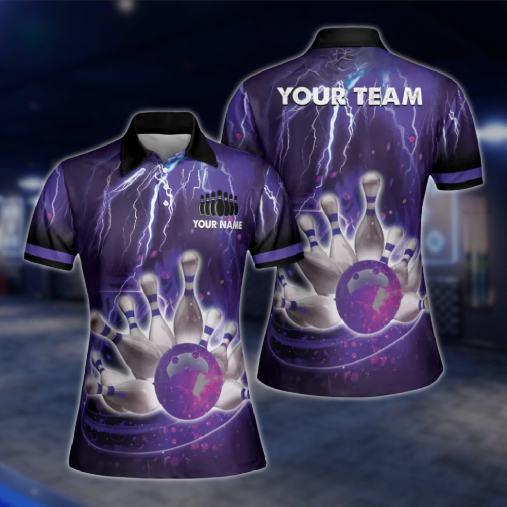 Custom Team Thunder Pink Bowling Polo Shirt For Women, Custom Bowling Team Shirts Ladies BW0156
