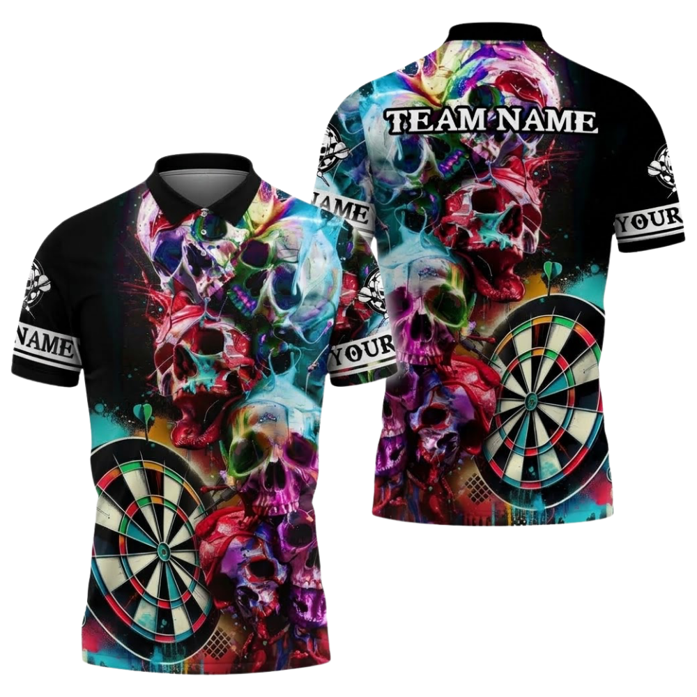Skull Multicolor Men Personalized Darts Button Polo
