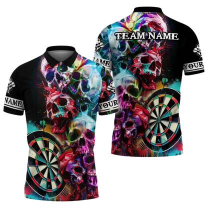 Skull Multicolor Men Personalized Darts Button Polo