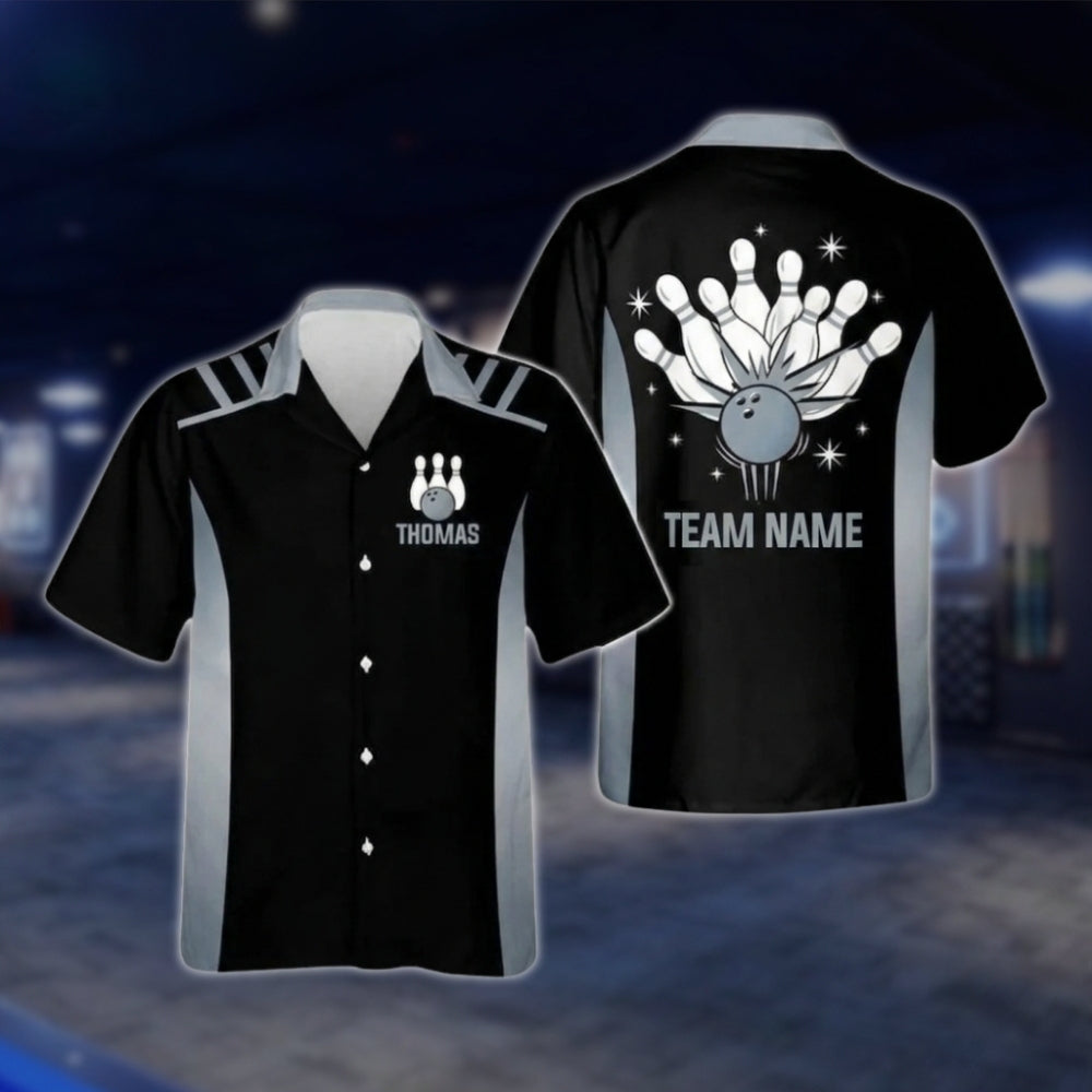 Custom Team Black And Yellow Bowling Hawaiian Shirt Men Women, Custom Bowling Team Shirts BZ0262