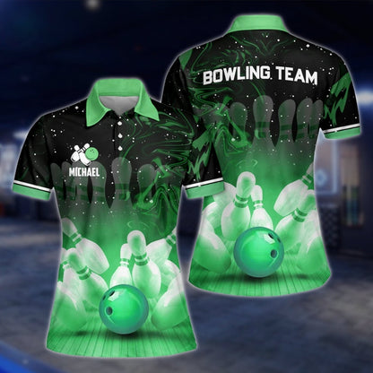 Custom Team Purple Black Bowling Womens Polo Shirt, Custom Bowling Team Shirt Ladies BZ0162