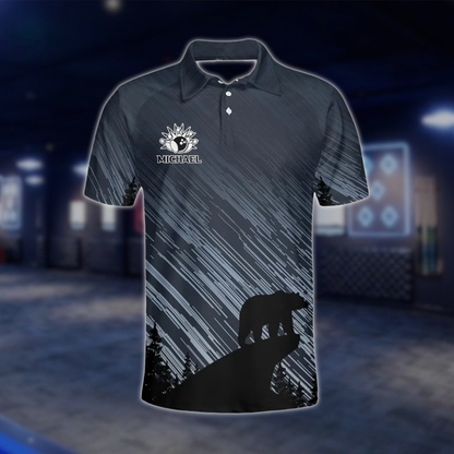 Personalized Bear Meteor Bowling Polo Shirt For Men, Custom Bear Bowling Team Shirt BZ0787
