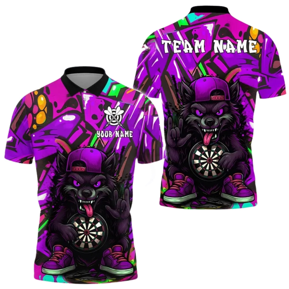 Graffiti Cartoon Wolf Men Personalized Darts Button Polo