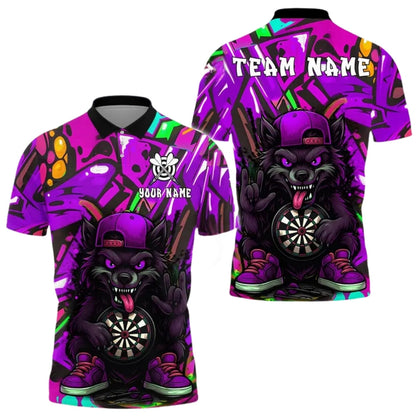 Graffiti Cartoon Wolf Men Personalized Darts Button Polo