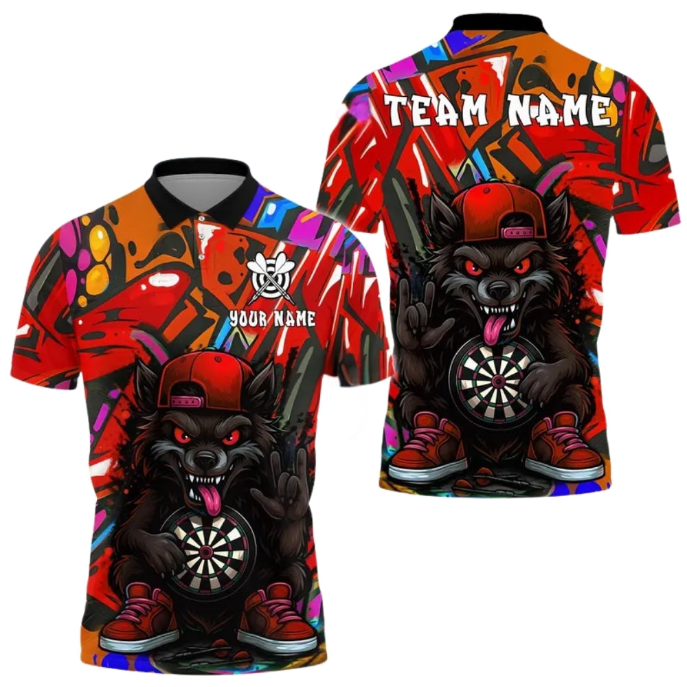 Graffiti Cartoon Wolf Men Personalized Darts Button Polo