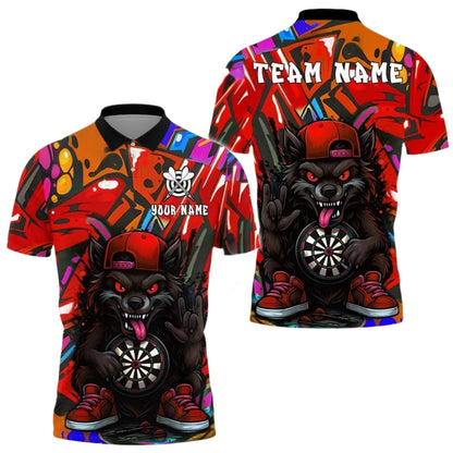 Graffiti Cartoon Wolf Men Personalized Darts Button Polo