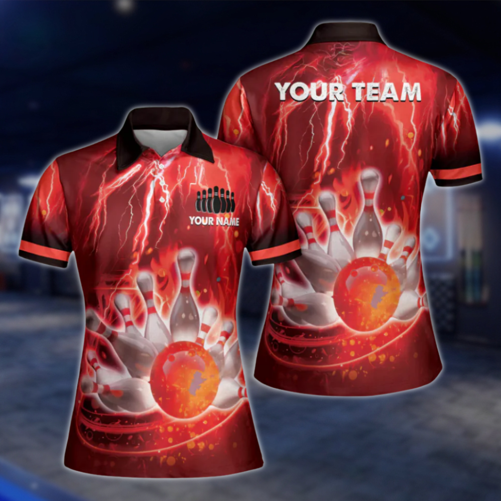 Custom Team Thunder Pink Bowling Polo Shirt For Women, Custom Bowling Team Shirts Ladies BW0156