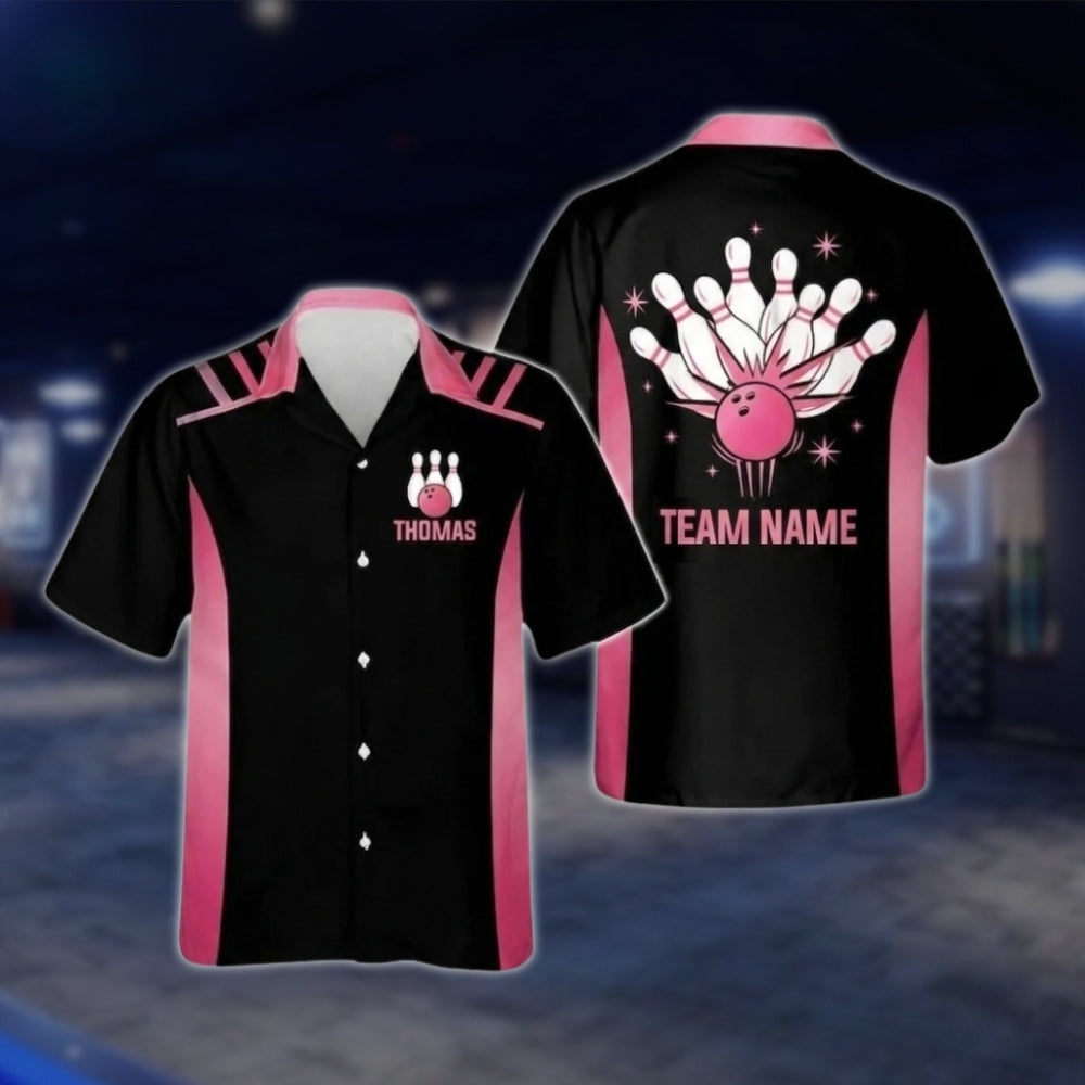 Custom Team Black And Yellow Bowling Hawaiian Shirt Men Women, Custom Bowling Team Shirts BZ0262