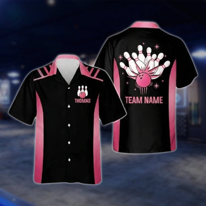 Custom Team Black And Yellow Bowling Hawaiian Shirt Men Women, Custom Bowling Team Shirts BZ0262