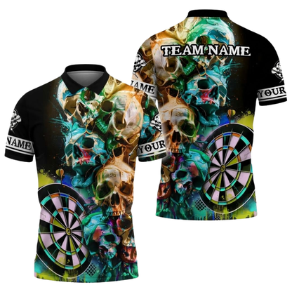 Skull Multicolor Men Personalized Darts Button Polo