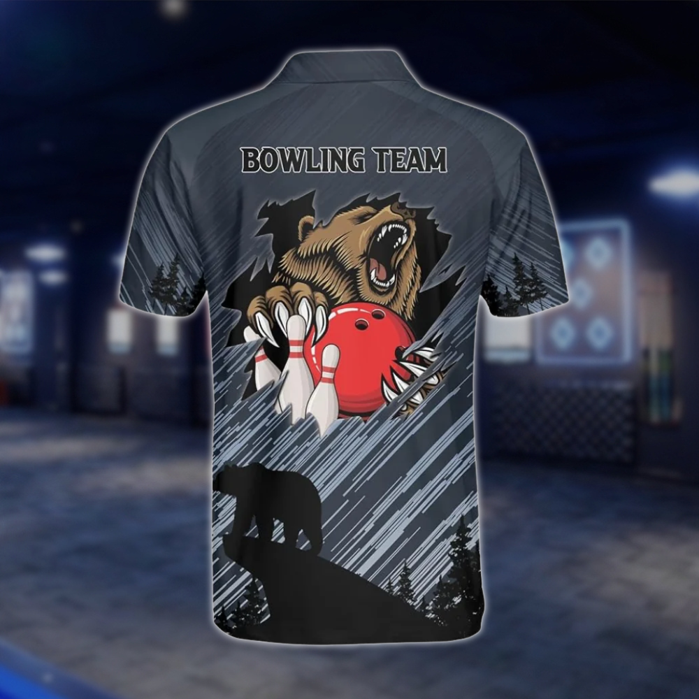 Personalized Bear Meteor Bowling Polo Shirt For Men, Custom Bear Bowling Team Shirt BZ0787