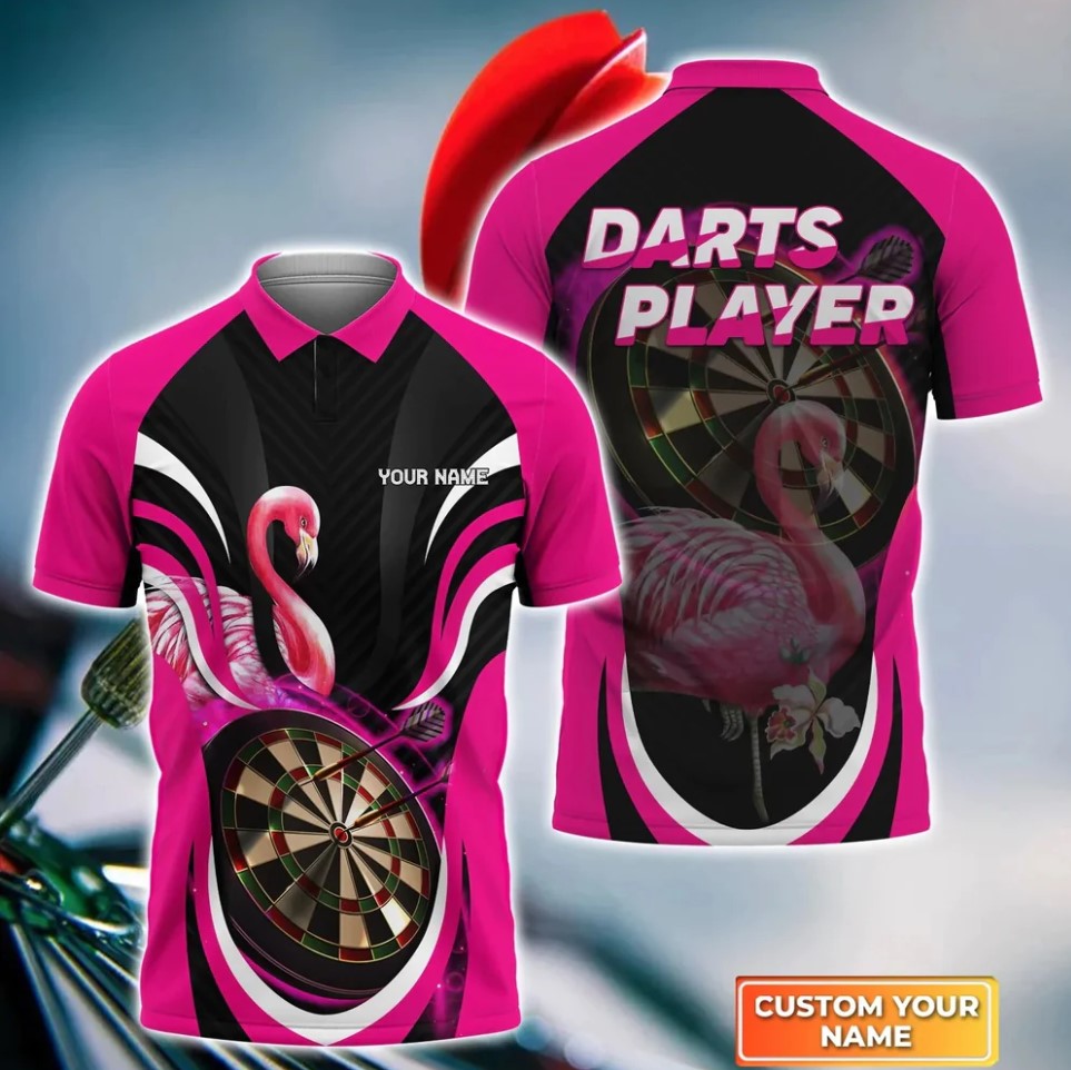 Flamingo Personalized Darts Button Polo — Design 02