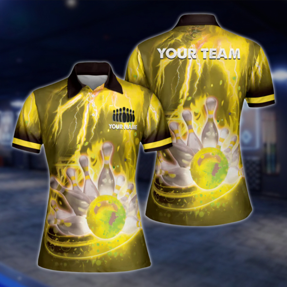 Custom Team Thunder Pink Bowling Polo Shirt For Women, Custom Bowling Team Shirts Ladies BW0156